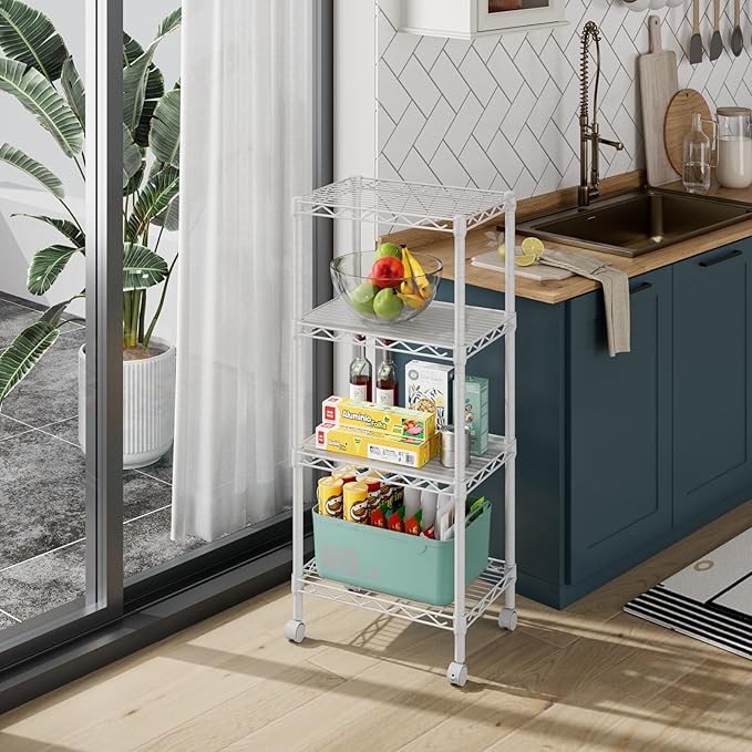 4 Tier Adjustable Storage Shelves Metal Utility Shelf Wire Shelving Unit Organizer Rack for Home Kitchen Office Bathroom Pantry Room 12" D x 18" W x 44.5" H
