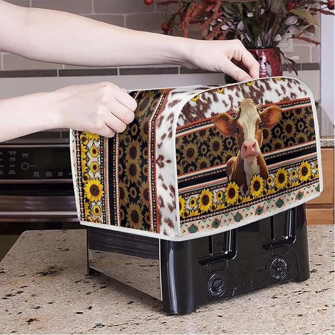 UNICEU Sunflower Cow 2 Slice Quilted Toasters Dust-proof Toasters Aztec Geometric Print Bread Maker Kitchen Small Appliance Dust Cover