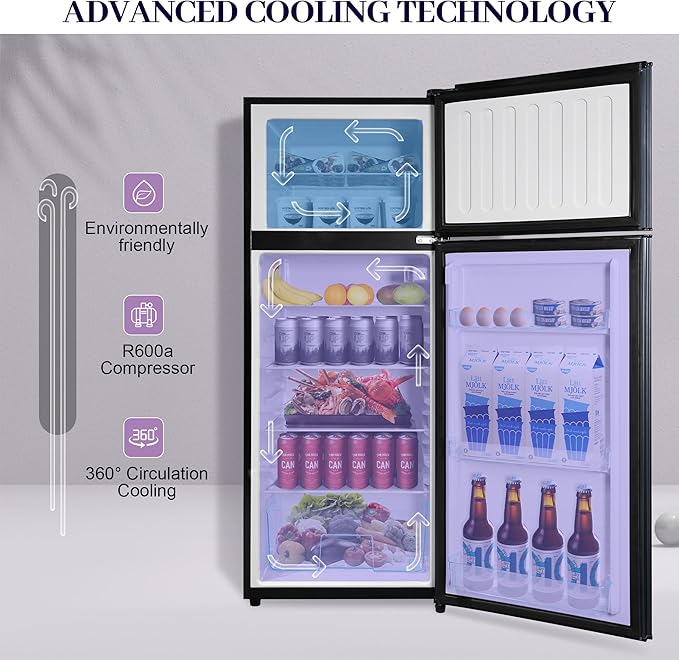7.5 Cu. Ft. Compact Fridge with Freezer, Double-Door Refrigerator with Adjustable 7-Level Thermostat, Dorm Fridge for Kichen, RV, Office, Apartment, College, Blue