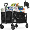 Wagon Cart Shopping Foldable Folding Collapsible with Wheels Big On Beach Garden Outdoor Grocery Heavy Duty Utility All Terrain Portable Wagons Carts for Groceries Sand Camping Sports Black