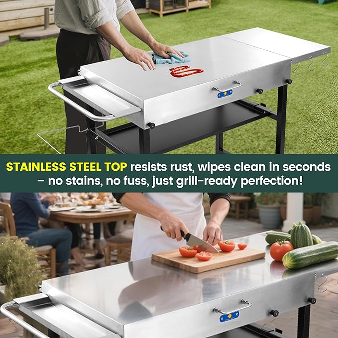 ARC Advanced Royal Champion Outdoor Grill Cart,Blackstone Griddle Stand,440lbs Grill Table Pizza Oven Stand with Wheels for Ninja Woodfire Grill (43" W*17" D)