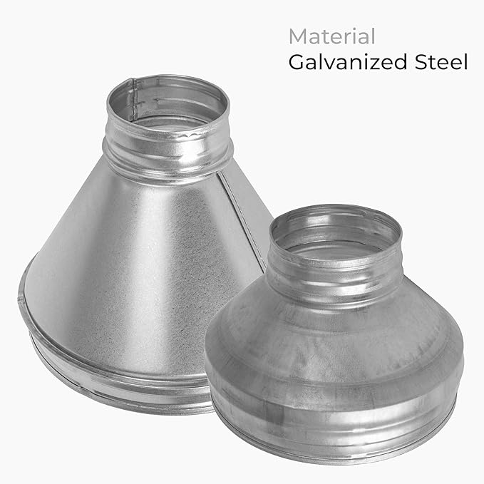 8" to 4" Inch Round Duct Reducer - Male Fit Galvanized Steel Pipe Increaser - Coupling for Round Duct Ventilation Systems - Heating & Cooling, HVAC