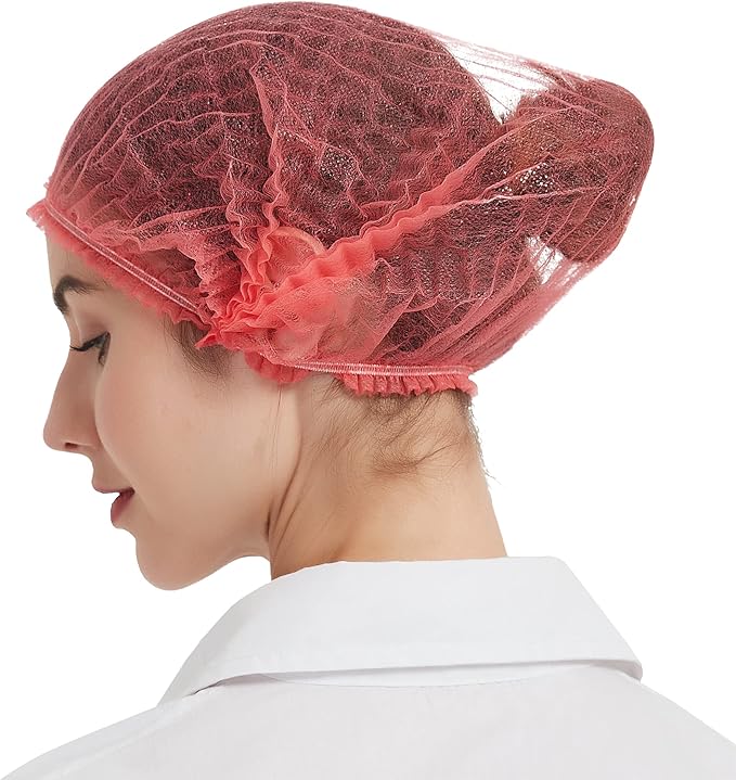 ProtectX Disposable Bouffant (Hair Net) Caps Hair Head Cover Nets 21” (Red 100 pack)