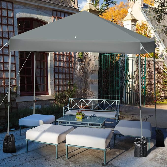 Tangkula 8x8 Ft Pop Up Canopy, Straight Leg Instant Tent Shelter with Wheeled Bag, 4 Sand Bags, 8 Stakes, 4 Ropes, Outdoor Canopy Tent for Camping, Beach, Backyard(Gray)