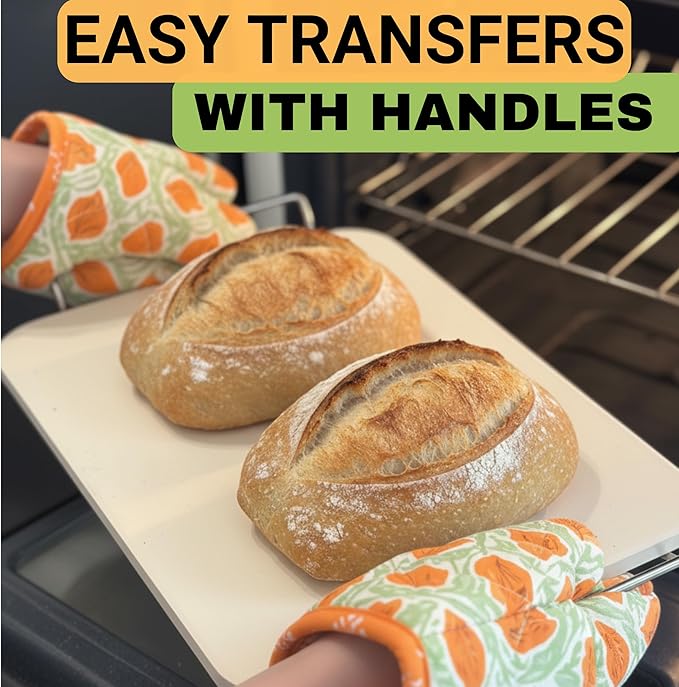 Baking Stone for Bread - 15 inch Baking Stone for Oven with Handles and Dough Tool - Rectangular Bread Stone - High Heat Durable, Easy Transfers with Handles, Natural Cordierite Stone