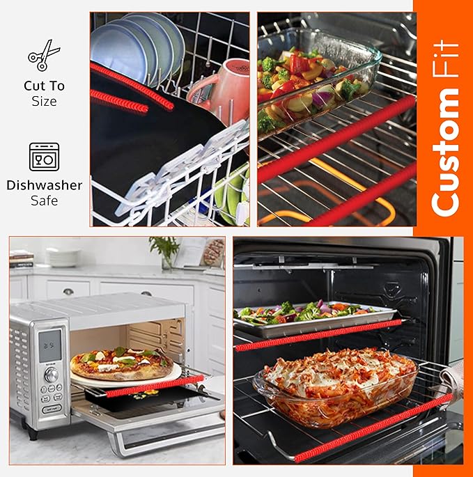 Oven Liners for Bottom of Oven (2-pack) Bundled with Rack Shield Guard (2-pack) - Large Mats for the Bottom (17"x 25") and 14" Silicone Rack Protector - Reusable & Heat Resistant Kitchen Accessories
