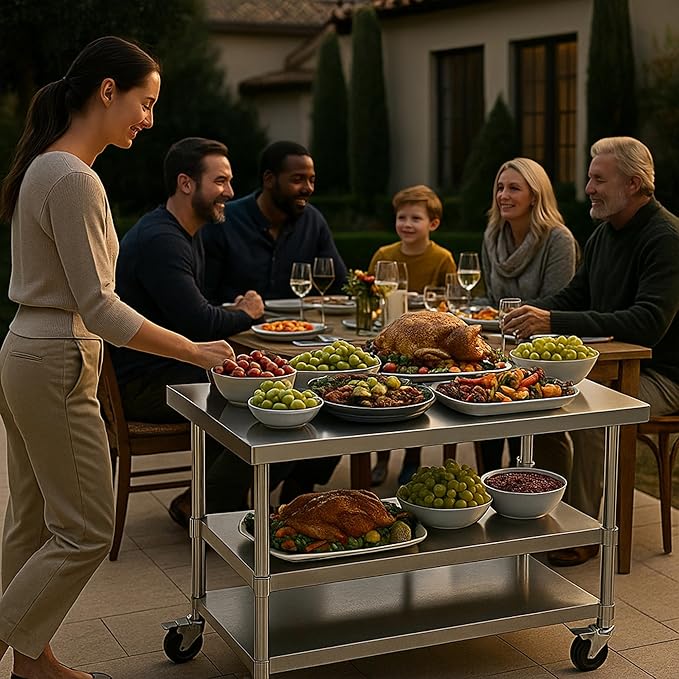 Stainless Steel Table with Wheels for Food Preparation and Work, Multi-Size Optional, Three-Layer Variable Two-Layer Metal Commercial Workbench Outdoor, Restaurant, Kitchen (36" Lx32 Wx34 H)