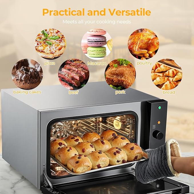 FOHERE Commercial Convection Oven, 50Qt Extra Large Toaster Oven, Electric Pizza Oven for Food Truck, Cafe, Restaurant, 2500W Conventional Oven Countertop with Fan, 122-572℉ Fast Preheating