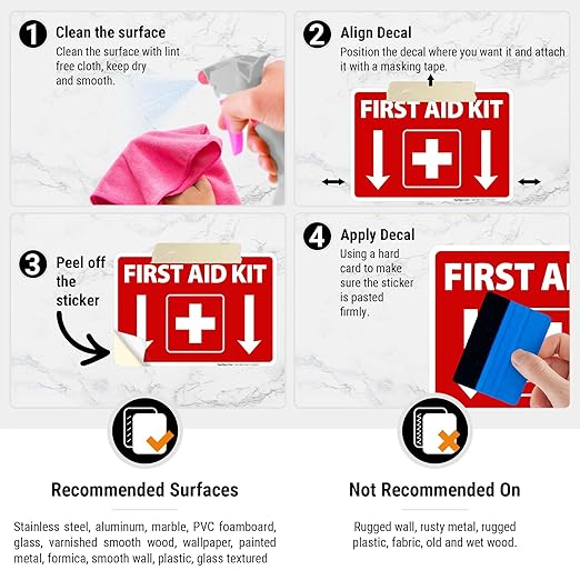 First Aid Kit Sign, (2 Pack) Sticker, 10x7 Inches, 4 Mil Vinyl Self Adhesive Durable Decal Stickers, Long Lasting, Weatherproof and UV Protected, Made in USA by Signs