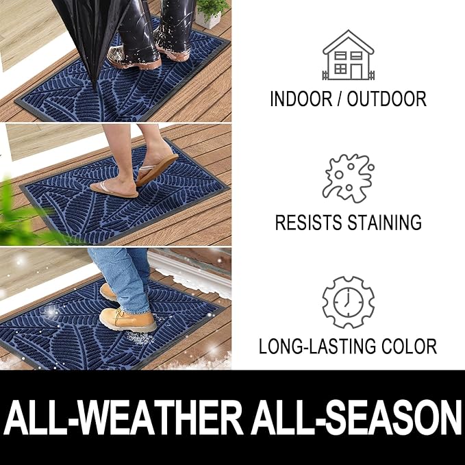 Colorxy Waterproof Doormat, Sturdy Natural Rubber Front Indoor Mat, Non Slip Low Profile Indoor Outdoor Door Mats, Stain and Fade Resistant Floor Mat, Easy Clean Patio Entrance Mat, 47''x24'', Navy