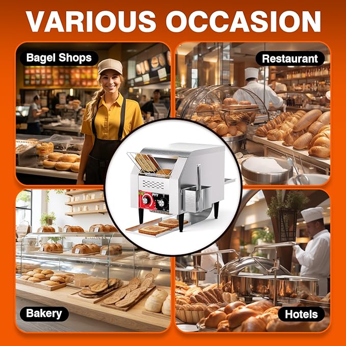 PYY Commercial Conveyor Toaster - 150 Slices/Hour Heavy Duty Stainless Steel Toaster for Toast, Bagel, Bun, Bread, Ideal for Restaurant/Bakery/Buffet