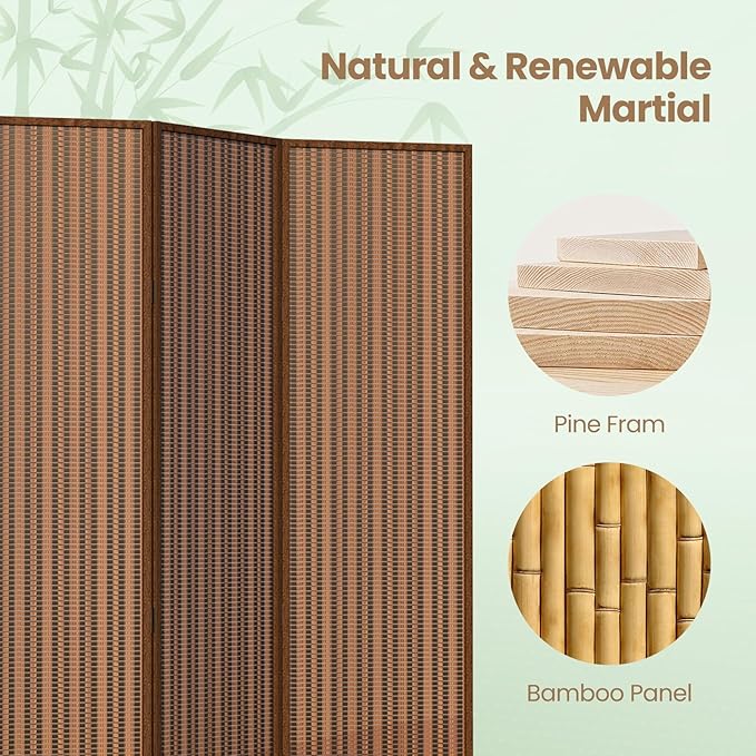 4 Panel Room Divider and Extra Wide Folding Privacy Screen, 63" W x 67" H, Bamboo Room Divider for Room Separation.
