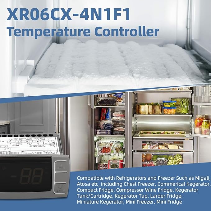 for Dixell XR06CX-4N1F1 Temperature Controllers, Programmable Digital Thermostat with Sensor Probe Fit for 120V 50-60hz Commercial Refrigerators/Freezer (Includes Mounting Hardware)