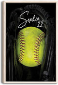 Custom Softball Ball Black Glove Sports Gift For Girls Players Personalized Name Number Poster & Framed Canvas, Wall Art Home Office Decoration Living Room Bedroom Aesthetic Decor