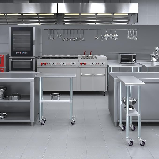 AmGood 12" Long x 30" Deep Stainless Steel Table with Casters