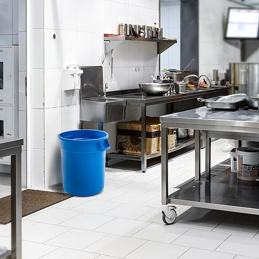 PRO&Family Commercial Round Trash Can, Ingredient Bin, Heavy-Duty Plastic, Anti-Static, Kitchen, Office, Outdoor Use (Blue, 20 Gallon)