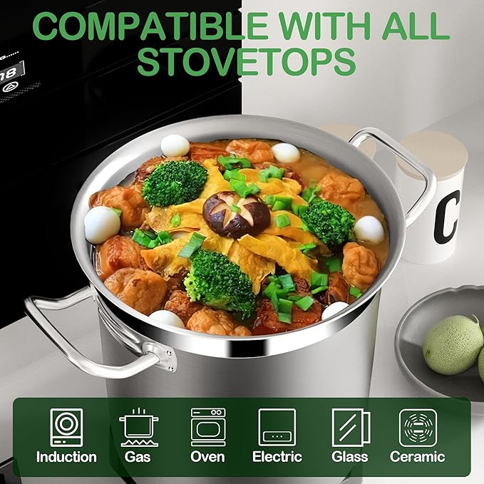 35 Quart Commercial Grade Large Stock Pot - Soup Pot with Lid - Non-Nickel Stainless Steel - Healthy Cookware Polished Stockpots - Heavy Duty - 8.8Gallon