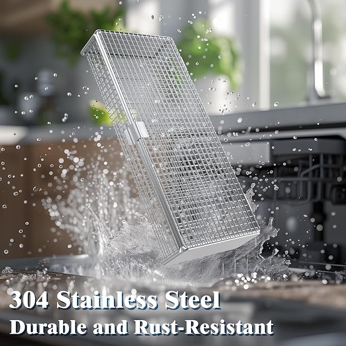 Dishwasher Basket for Small Items, 304 Stainless Steel Dishwasher Basket, Bottle Parts, Scoops, Forks, Chopsticks Cleaning (Silver)