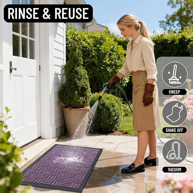 OLANLY Front Door Mat Outside Entrance 71x23, Absorbent, Heavy Duty Sturdy Natural Rubber Doormat Indoor Outdoor, Non-Slip, Stain and Fade Resistant, Low Profile Floor Mat for Entryway, Violet
