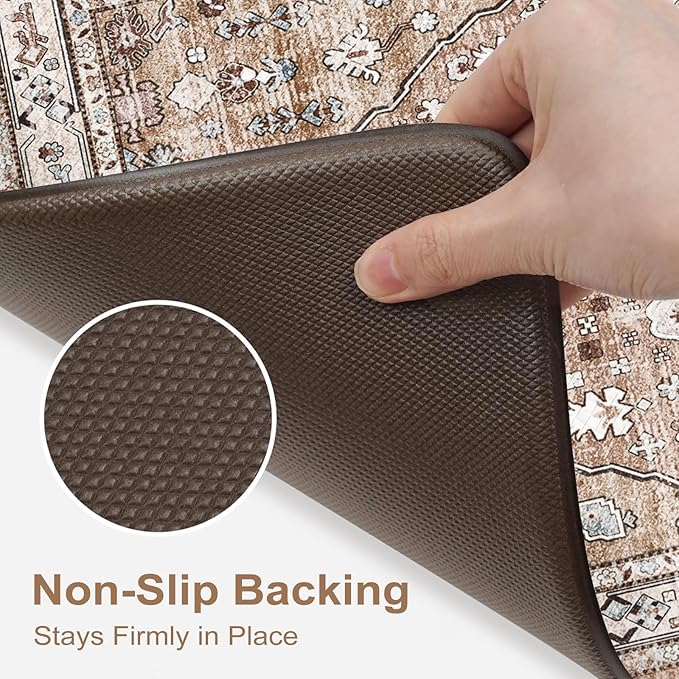 Collive Farmhouse Anti Fatigue Kitchen Mat, Cushioned Kitchen Rug Sets of 2 Waterproof Non Slip Kitchen Floor Mats Ergonomic Comfort Standing Mat for Laundry, Office, Sink, Desk, Cream/Brown