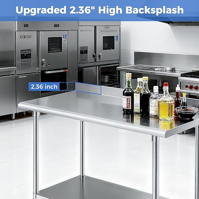 OSTBA Stainless Steel Table for Prep & Work 24x36 Inches with Backsplash, NSF Metal Commercial Heavy Duty Table with Adjustable Undershelf and Foot for Restaurant Kitchen Home and Hotel