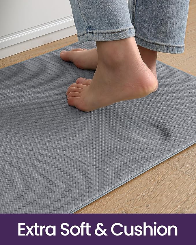 DEXI Kitchen Floor Mats Cushioned Anti Fatigue,17x59, Standing Runner Rug Waterproof, Comfort Memory Foam Padded for Front Sink Laundry, Grey