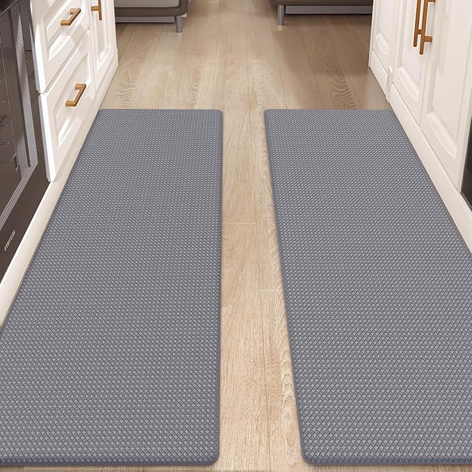 Color&Geometry Anti Fatigue Cushion Padded Kitchen Mat for Floor - 17x59+17x59,Easy Clean, Waterproof & Oil Proof, Anti Slip, Foam Rubber Runner Rug for Front Sink Comfort Standing, Grey Set of 2