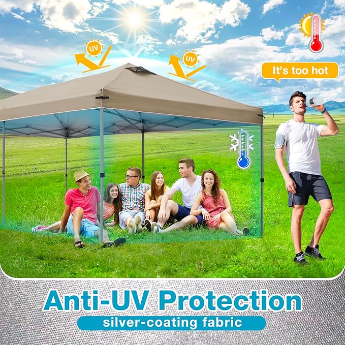 10x20 Canopy Replacement Top Cover with Air Vents for ez up Pop up Canopy Gazebo Tent, with Adjustable Strap, Waterproof & Anti-UV for Outdoor Shade (Top Only, Frame Not Included) (Tan)