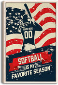 Personalized Softball Poster & Framed Canvas, Softball Is My Favorite Season Home Office Decor, Custom Name Number Bedroom Living Room Aesthetic Wall Art Gift For Girl, Daughter