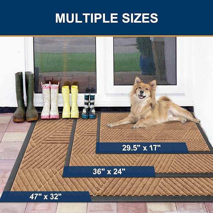 Smiry Front Door Mat Outside Entrance, Heavy Duty Sturdy Natural Rubber Doormat, Trap Dirt and Moisture, Easy Clean Low Profile Welcome Floor Mats for Indoor Outdoor Entry, 47x23 Inch, Coffee