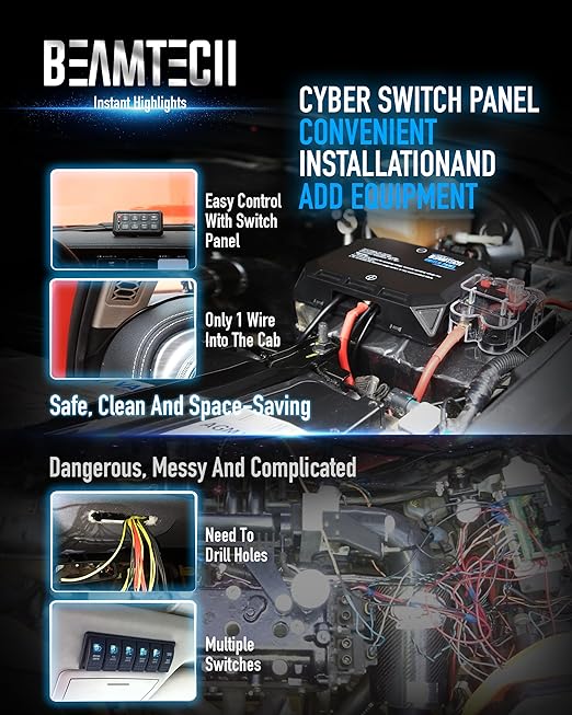 BEAMTECH 8 Gang Switch Panel, RGB Multifunction Switch Toggle Momentary Pulsed Circuit Control Relay System Box Auxiliary Touch Control Switch LED Light Controller for Off Road ATV UTV Car Truck Van
