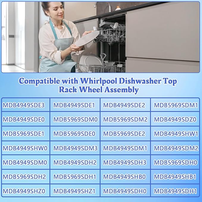 W10571738 Dishwasher Upper Dishrack Adjuster And Wheel Assembly Compatible with Whirlpool Maytag Dishwasher Top Rack Wheel Assembly Replacement Parts 3449627 PS11756470 WPW10571738 AP6023130 (2 Pack)