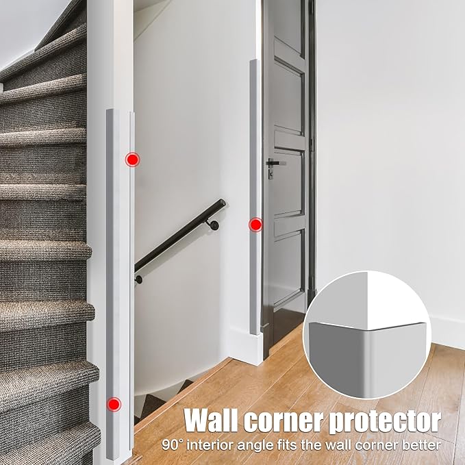 ‎Frychee Wall Corner Protector, Walls Edge Protector，Self-Adhesive Wall Corner Guards,PVC Double Side Edge Protector， Furniture Stairs Guard (Gray 2PCS 100cm/39.37in)