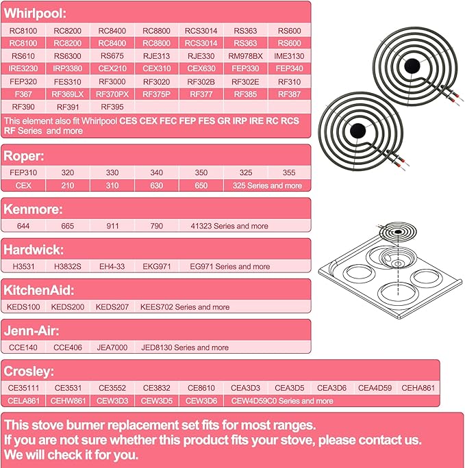 LXun Upgraded 2 Pack MP21YA 8" Electric Range Burner Element Unit Set, Electric Stove Burners Replacement for Kenmore & Maytag & Norge & Whirlpool, Fit MP22YA Range Stove Burner Top Surface Element
