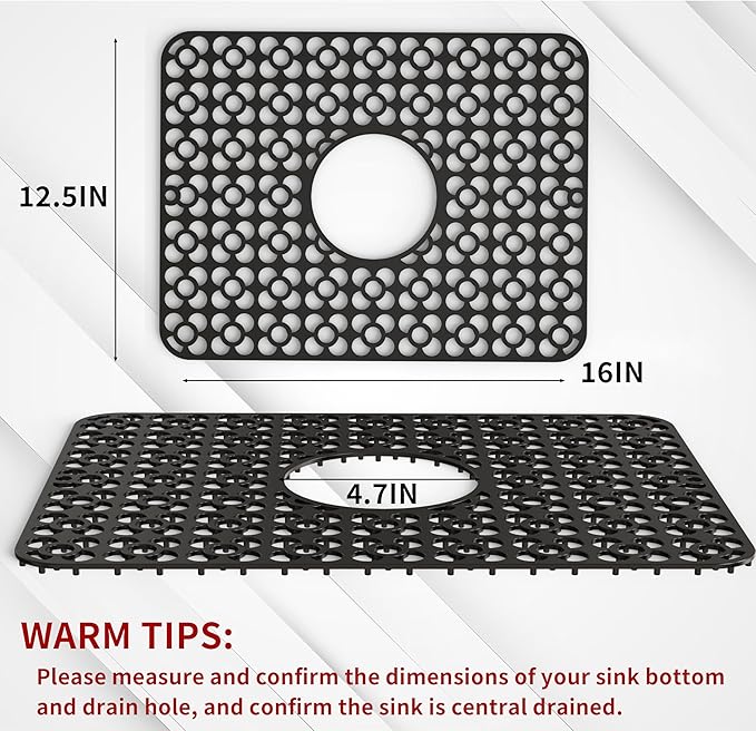 WAFT YEARN Sink Mats Sink Protectors Dish Racks Dishwasher Safe Grid Mats for Kitchen Sink Silicone Protect Sink from Stains Damage Scratches Non Slip Heat Resistant Rust Resistant 16"X12.5" Black