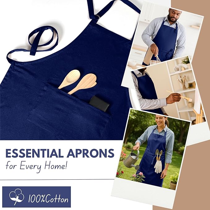 Native Fab Kitchen Apron 2 Pack - 100% Cotton Adjustable, Durable Apron with Pockets, Perfect for Cooking, Baking, Grilling
