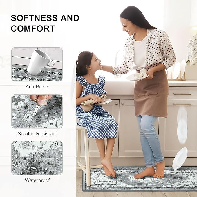 Collive Boho Anti Fatigue Kitchen Mats Sets 2 Piece Non Skid Kitchen Mats for Floor Cushioned Kitchen Rugs and Mats Waterproof Ergonomic Comfort Standing Mat Runner for Kitchen,Home,Office,Laundry