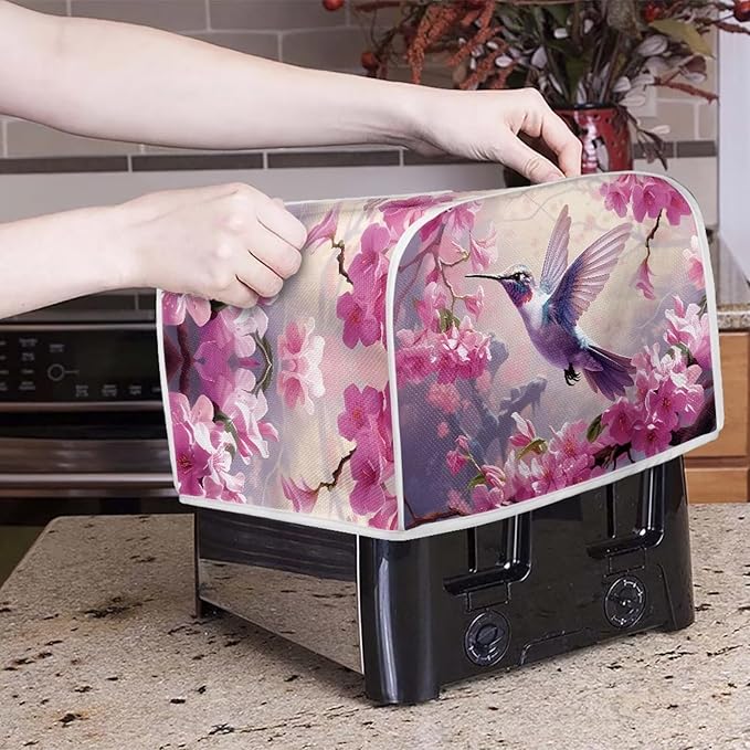 Hummingbird Flower Print Toaster Cover 2 Slice Dust Fingerprint Protection for Kitchen Small Appliance Kitchen Accessories Decor