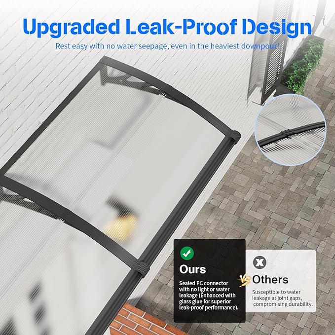 Awning for Door Entrance with Drainage Sink,32x120 Inch Awnings for Doors,Window Canopy Exterior with Plastic Steel Bracket,Polycarbonate Cover,UV,Rain,Snow Protection for House,Porch,Patio,Deck