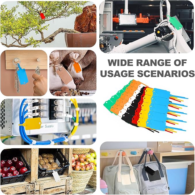 100pcs Blank Plastic Tags for Labeling Reusable Hanging Tags Ties Key Tag Storage Labels Waterproof Plastic Mark Label Writable Hang Sign with One Marker Pen (Blue)