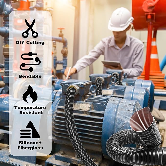 NOWBALL 2in Automotive Air Duct Hose, Length 3 Meter-10ft, 2" Silicone Flexible Cooling Ducting, 50mm High Heat Brake Exhaust Hose for Car, Garage, Dryer Air System Black