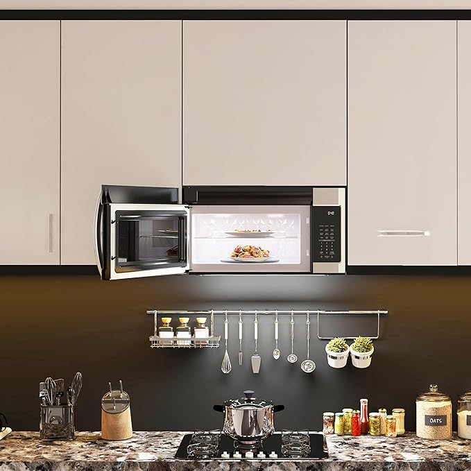 KoolMore 1.9 Cu. Ft. Over the Range Microwave Oven with Oven Lamp and 300CFM Recirculation Vent Hood Function, Auto Cook Menus, Reheat Function, 11 Power Levels, Timer, and Weight Defrost (KM-MOT-2SS)