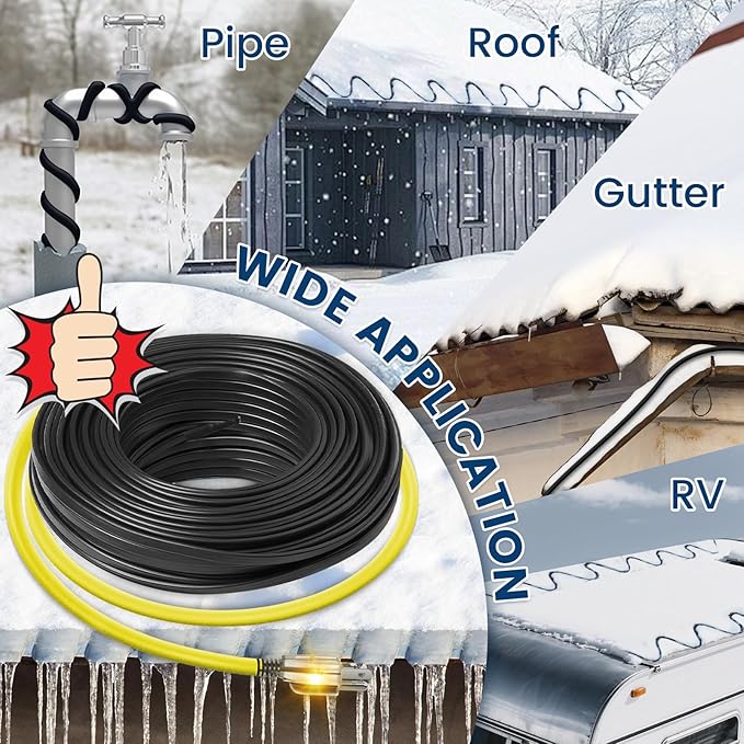 35 FT Heat Tape for Roof and Gutters, YeloDeer Gutter Heater Cable Heat Trace Cable for Snow De-Icing Ice Dam & Pipe Freeze Protection 7W/FT 120V