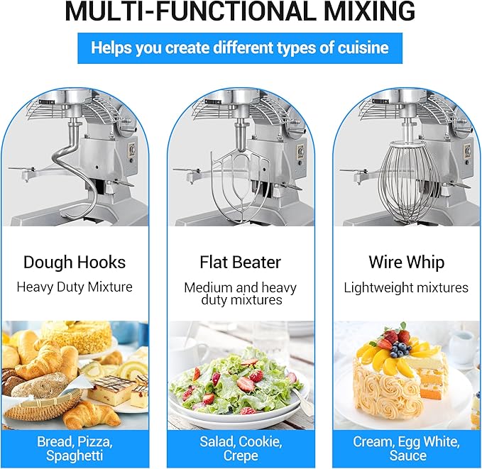 20 qt 1100W Commercial Food Mixer, Commercial mixer 3-Speed Adjustable Heavy Duty Stand Mixer with Stainless Steel Bowl for Bakery Pizzeria. (Stand)