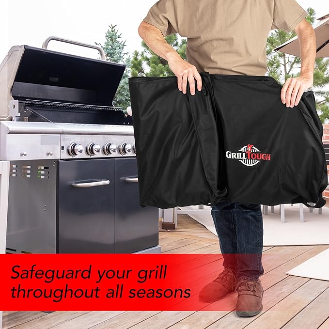 Heavy Duty BBQ Grill Cover for Outdoor Grill, 58 Inch – Waterproof, Weather Resistant, UV & Fade Resistant with Adjustable Straps – Gas Grill Cover for Weber, Genesis, Charbroil, etc. Black