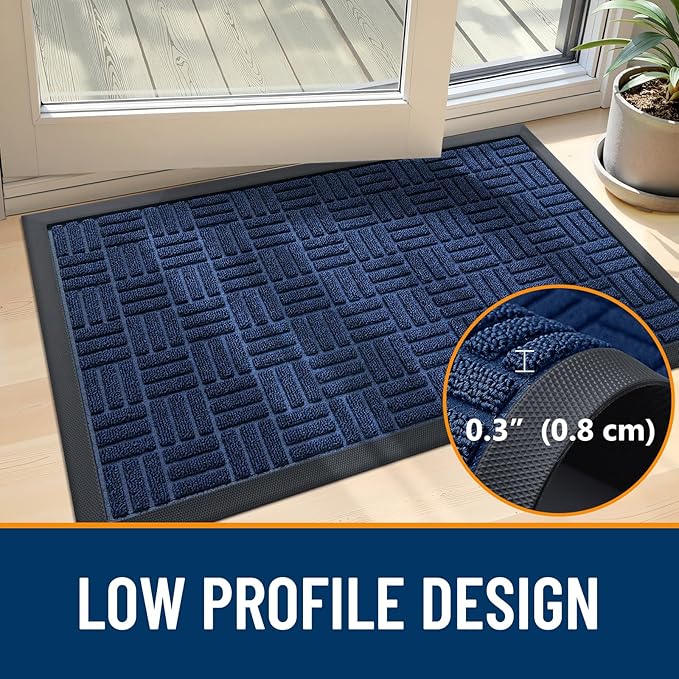OLANLY Front Door Mat Outside Entrance 59x34, Absorbent, Heavy Duty Sturdy Natural Rubber Doormat Indoor Outdoor, Non-Slip, Stain and Fade Resistant, Low Profile Floor Mat for Entryway, Navy Blue