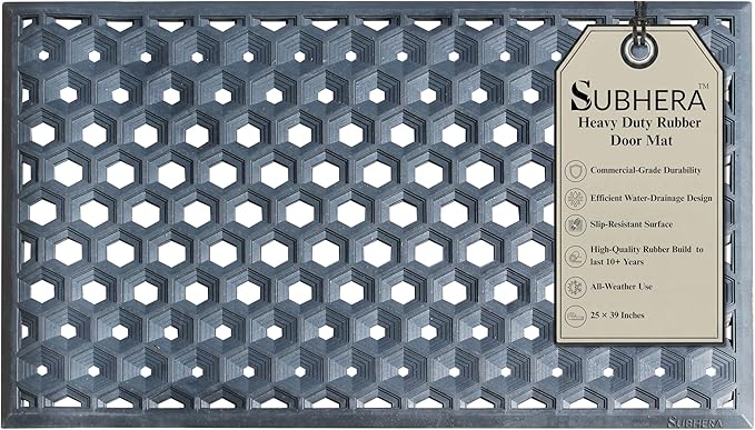 Subhera Heavy-Duty Commercial Rubber Mat, Non-Slip Drainage Mat for Restaurant Kitchens, Bars & Entrances, Anti-Fatigue, All-Weather Floor Safety Mat (1 Pack - 25 x 39 Inches)