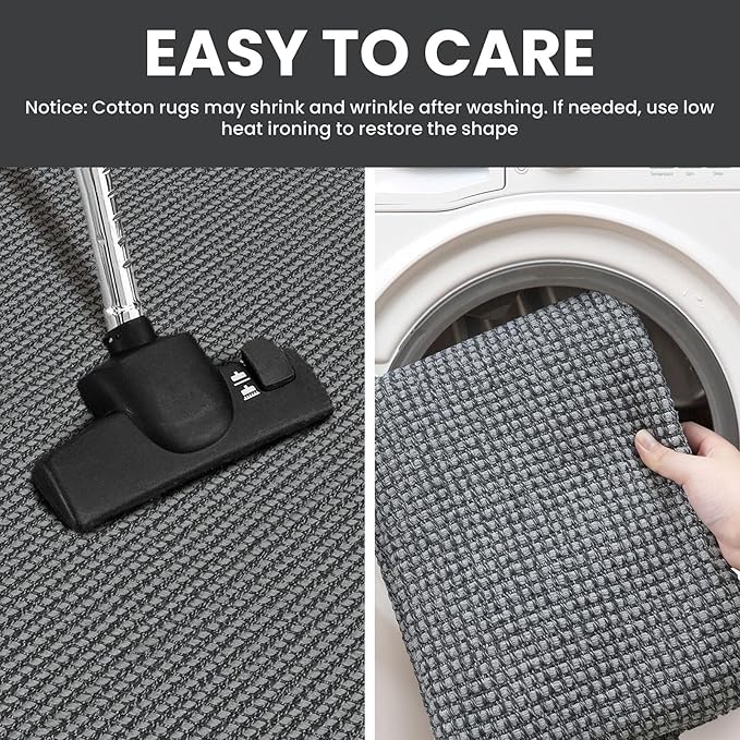 IOHOUZE Washable Runner Rug 3x10 Non Slip Rubber Backed Long Hallway Runner Entryway Runner Indoor, Kitchen Rugs Woven Cotton Floor Carpet for Hall Entrance, Dark Grey