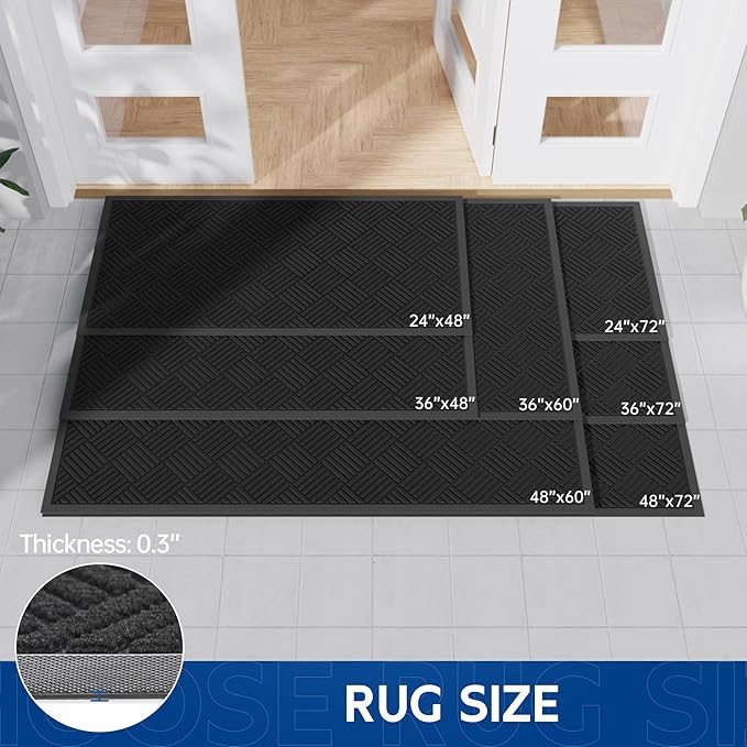 Durable Indoor Outdoor Door Mat, 4' x 6' Heavy Duty Front Door Mat for Entryway, Non-Slip Backing, Stain and Fade Resistant, Absorbent Commercial Floor Mat for High Traffic Area, Black