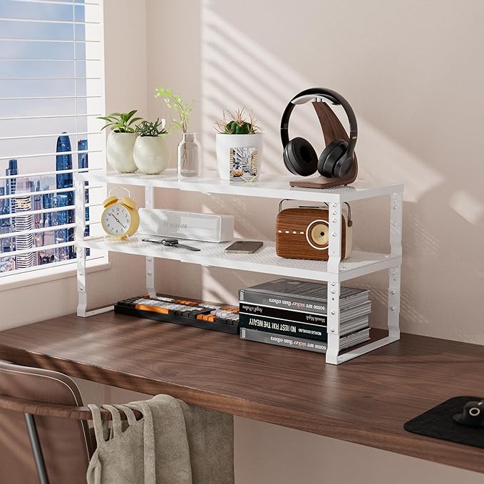 Flat Top Storage Rack - Expandable Countertop Space Saver, Heavy-Duty Steel Construction, Powder Coated Finish for Kitchens, Bathrooms, Workshops or Offices